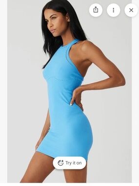 Alo Yoga Seamless Open Air Racerback Dress in Azure Blue XS